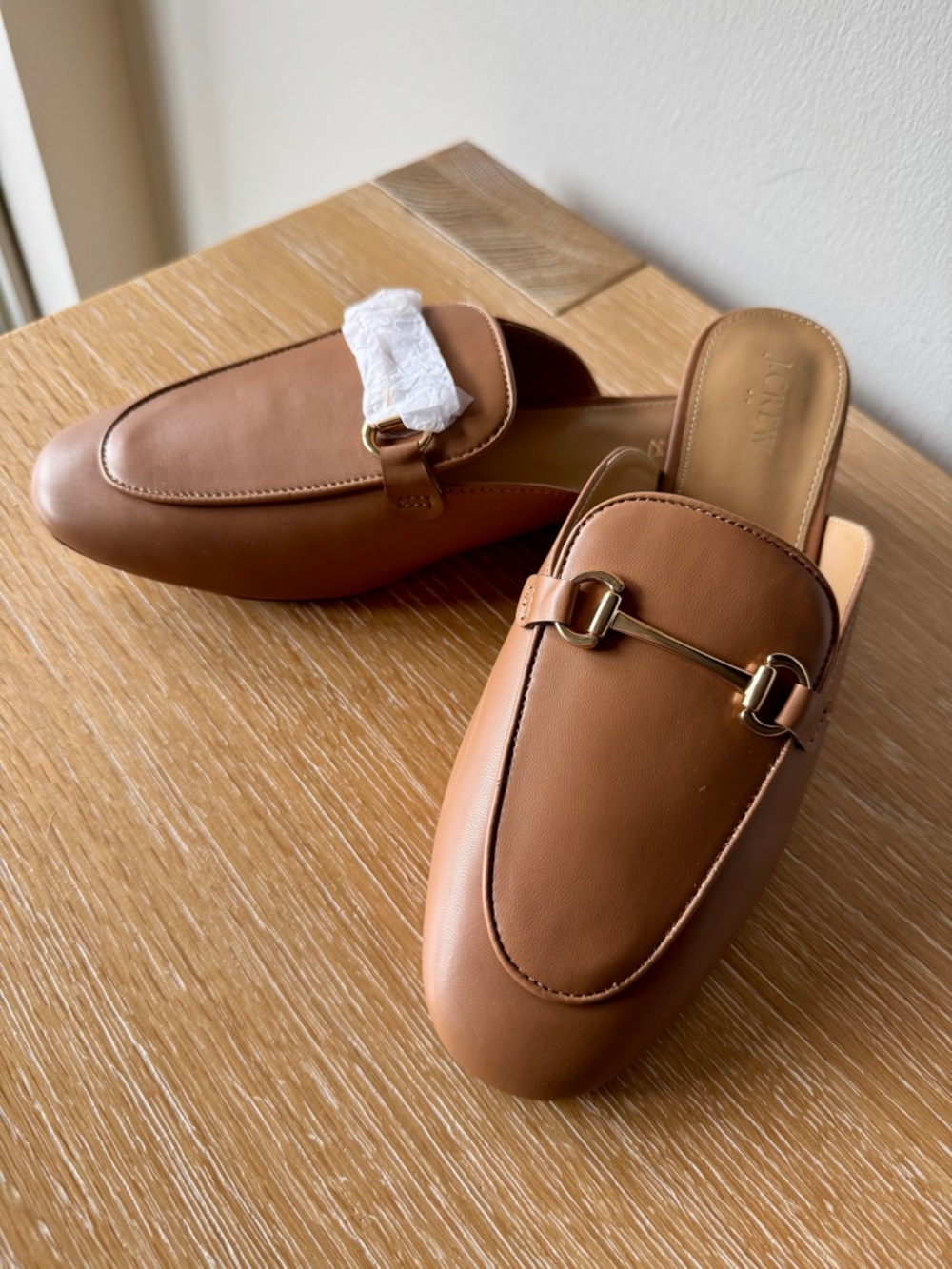 J. CREW FACTORY Women’s Horsebit Bit Loafer Mules Tan Gold Size 9.5 *NOTES* - Picture 2 of 16